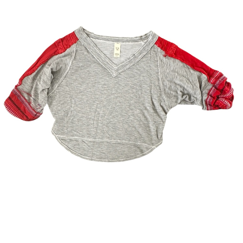 Free People We the Free Embroidered Thermal Bubble-Sleeve Top S